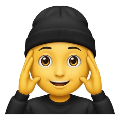 Emoji with black beanie hat pulled down to eyes sticker