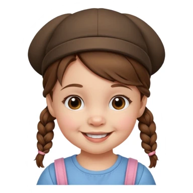 baby girl with brown hair and pigtails with hat sticker