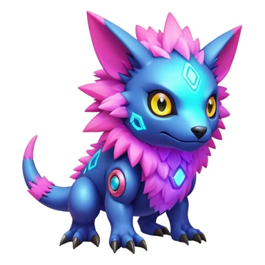  exotic futuristic warm-colored modern colorful neon-colored cyber-Fakémon-Digimon-Trico-creature sticker