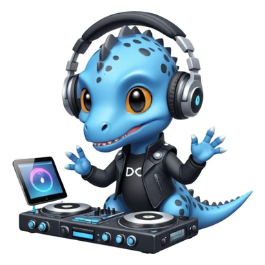 Dinosaurio muy tierno músico DJ con ropa negra futurista verexxo  sticker