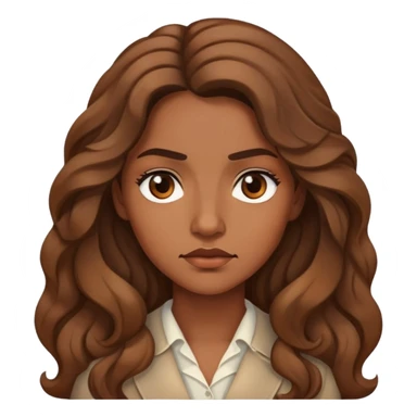 "- Nữ
- 30 tuổi
- Da nâu
- Tóc xoăn nhẹ màu nâu, dài 
- Mặt nghiêm túc
" sticker