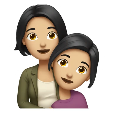 Lesbians cuddling. Both have long black hair and white skin. sticker