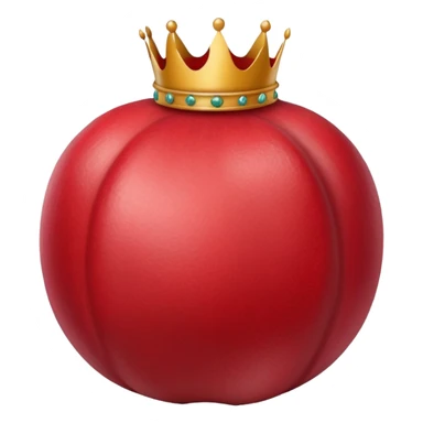 whole pomegranate with a round, red outer shell and a crown-like top sticker