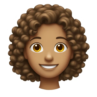 a girl with curly brown hair and a button nose smiling sticker