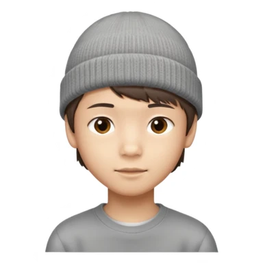 Asian boy, 14, short brown hair, side bangs, grey beanie sticker