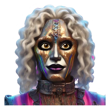 Synthwave capitalist in Lordi style, oil paint, epic eyes, intricate lips, exquisite pose, beautiful, desirable, logical, Midsommar  sticker