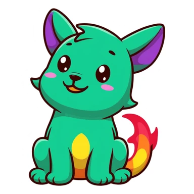 Adorable dragon puppy breathing tiny rainbow flames sticker