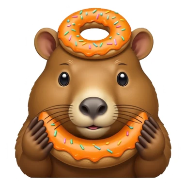 A capybara with a orange donut on its head sticker