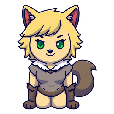 furry girl with wolf ears and tail, short blonde hair, green eyes, hourglass body, loves food sticker