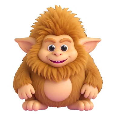 tan furry troll, 3d style, round body, fluffy texture sticker