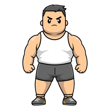 full body bulky male figure standing wearing athletic clothes, muscular build, not overweight but not skinny, tank top and shorts sticker