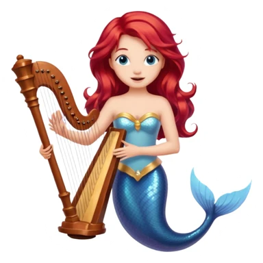 Singing Mermaid – Holding harp, red hair sticker