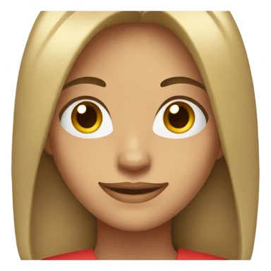 smiling woman with light to medium skin, straight dark brown hair with middle part red shirt  sticker