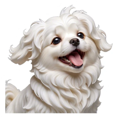 Cinematic Cute Yawning Wavy-Haired Maltese dog Portrait Emoji, Head tilted slightly with a dramatic, wide-open yawn, showcasing a lustrous, wavy-haired white coat with gentle highlights, floppy ears slightly drooping, round dark eyes barely open in drowsy contentment, Simplified yet irresistibly adorable features, highly detailed, glowing with a soft, cozy glow, high shine, relaxed yet expressive, stylized with a touch of whimsy, bright and endearing, soft glowing outline, capturing the essence of a sleepy yet affectionate companion, so drowsy it feels like it could stretch right out of the screen and curl up for a nap! sticker