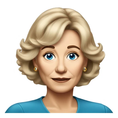 Medium length Dirty blonde poofy hair with bangs all across forehead and sides swept away from face business woman of 60 years old with blue eyes  sticker