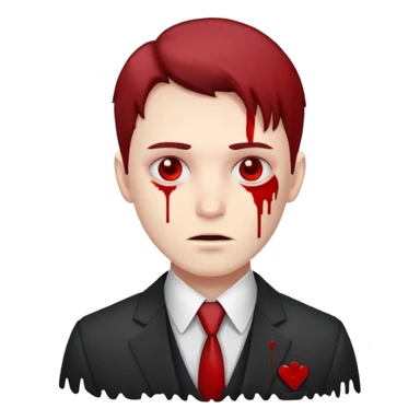 man in a suit with blood sticker