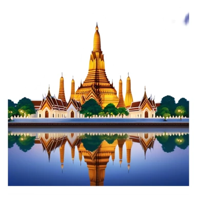 Cinematic Realistic Wat Arun Landmark Emoji, depicted with majestic temple spires illuminated against twilight rendered with intricate detail and soft, ethereal lighting. sticker