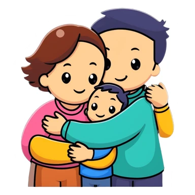 happy family hugging, cartoon style sticker