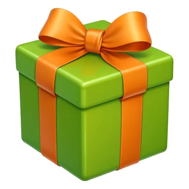 apple style emoji of a light green box with an orange bow and curled ribbon ends sticker