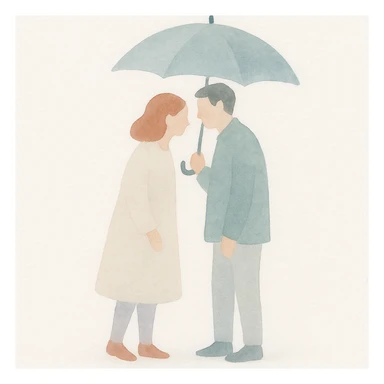 a couple sharing an umbrella, watercolor style sticker