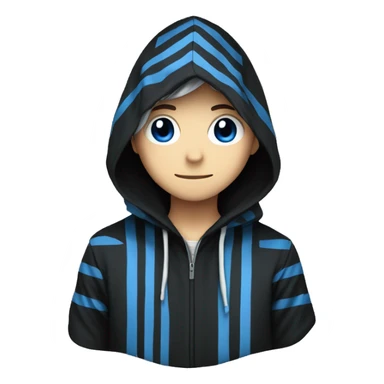 Make an anime with a person with a hood which is black and has some blue stripes and the same pattern for the cloths sticker