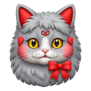 Fluffy grey kitty with a red bow sticker