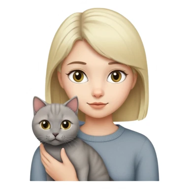 Blonde girl and her grey British short hair cat. sticker