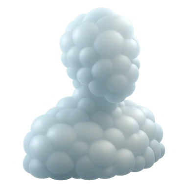 person made entirely of pure white convex clouds, shoulder up, front view, matte glass style sticker