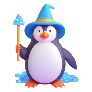 penguin wizard with ice crystals and frost magic sticker