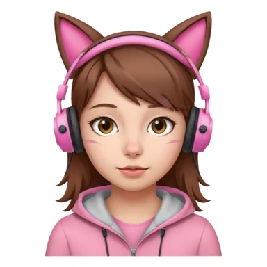 fille brune avec casque oreille de chat rose sticker