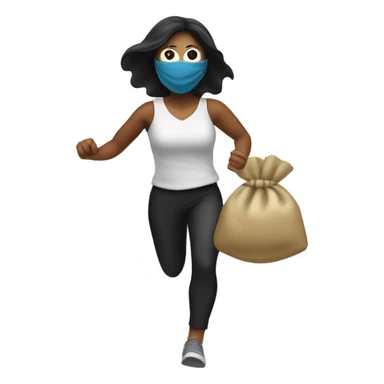 masked woman with money bag over shoulder running sticker