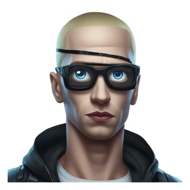 Cyberpunk Eminem in marvel style, oil paint, epic eyes, intricate lips, exquisite pose, beautiful, desirable, logical sticker