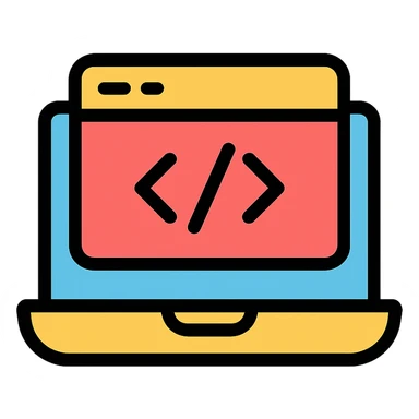 color outline icon of software, computer with code window sticker