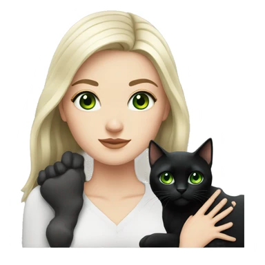 White girl with black hair with a black cat with green eyes  sticker