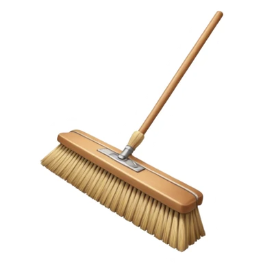traditional broom with wooden handle on a dusty carpet, straw bristles sweeping visible dust clouds, old-fashioned cleaning tool, vintage household style, 3D cartoon, mobile game icon style, centered composition, no people, no animals, no text, no watermark sticker