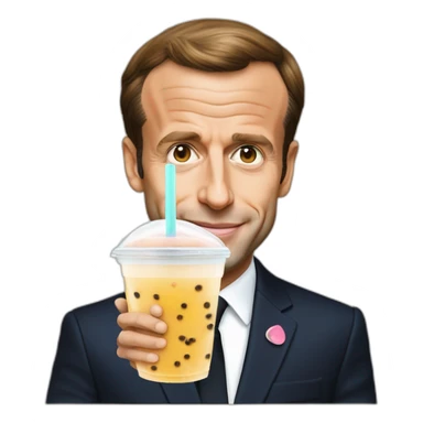 Emmanuel Macron qui bois un bubble tea sticker