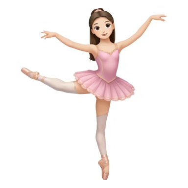 happy pretty white brunette teen long hair with hazel eyes in a ballet costume with one leg up sticker