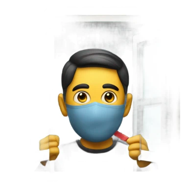 A man in a mask peeking through a window at the dartboard sticker