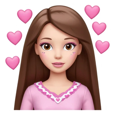 Barbie girl and  makeup , brown long straight hair and brown eyes is In pale pink clothes There are pink hearts all around sticker