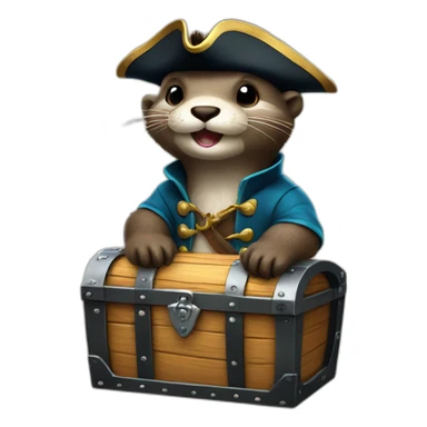 cute otter dressed as pirate on a treasure chest sticker