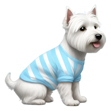 westie side view wearing light blue striped onesie sticker