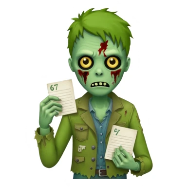 Zombie holding a note that says 67 sticker