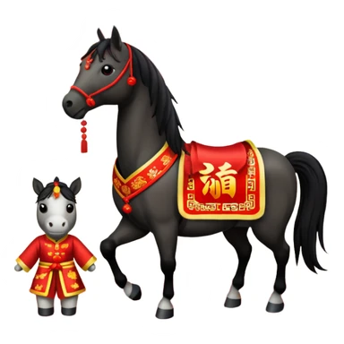 Chinese new year 马，我要有新年气氛的… 背景可以加屋子等吗… 可以加 新年快乐 2026 字眼吗 sticker