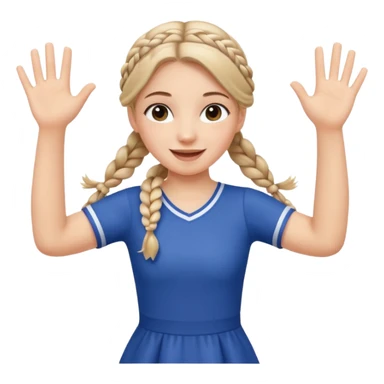 A braid hair girl in a jersey dress, waving both arms in pure joy. sticker