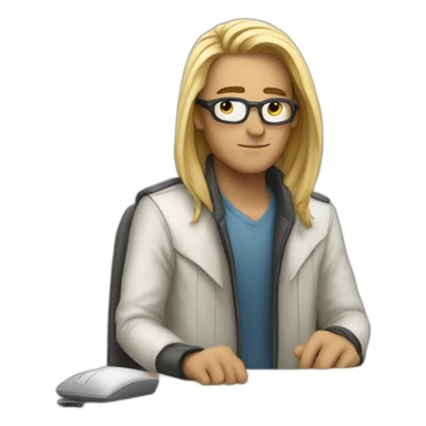 cool looking white person with long jacket working on pc sticker