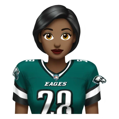  White female dark hair red lips wearing Philadelphia Eagles jersey sticker