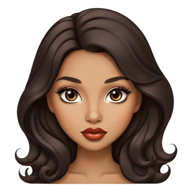 Glamourous, light brown skin tone, very beautiful woman, with big plump lips, long long lashes, black wavy long hair, brown eyes sticker