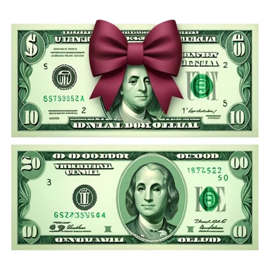 Dollar bill with burgundy bow on top sticker