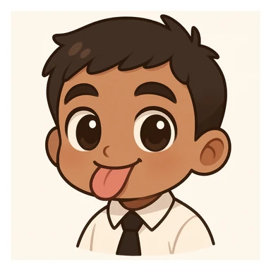 Create a chibi sticker style emoji of the person in the reference image, capturing their playful expression with tongue out. Simplify details for a cute, cartoon look with exaggerated features typical of chibi style, emphasizing the playful and fun mood. sticker