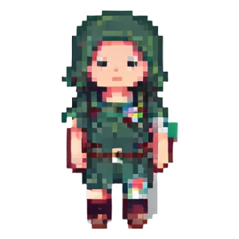 Make the object more realistic in pixel art style while keeping it playful and abstract. Add realistic hair texture and shading, and include more anatomical details but still maintain a cartoonish look. No explicit nudity. sticker